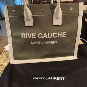 Saint Laurent Rive Gauche Olive and White Tote